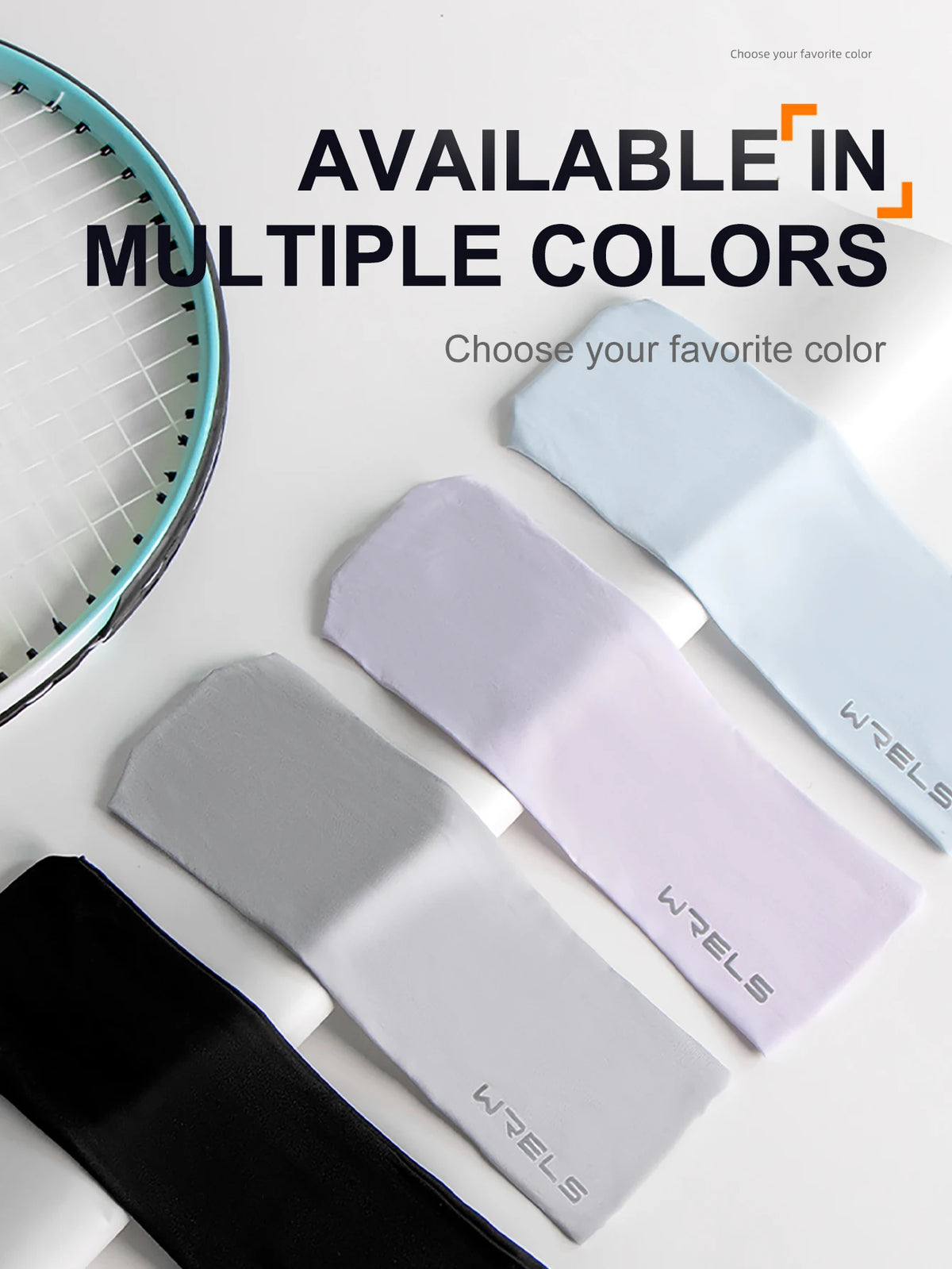 Multiple colored WRELS quick-dry elastic sports headbands displayed on a white background.