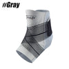 Gray ankle support compression brace worn on the lower leg.