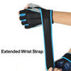 Fingerless weightlifting gloves with wrist support shown on a hand.