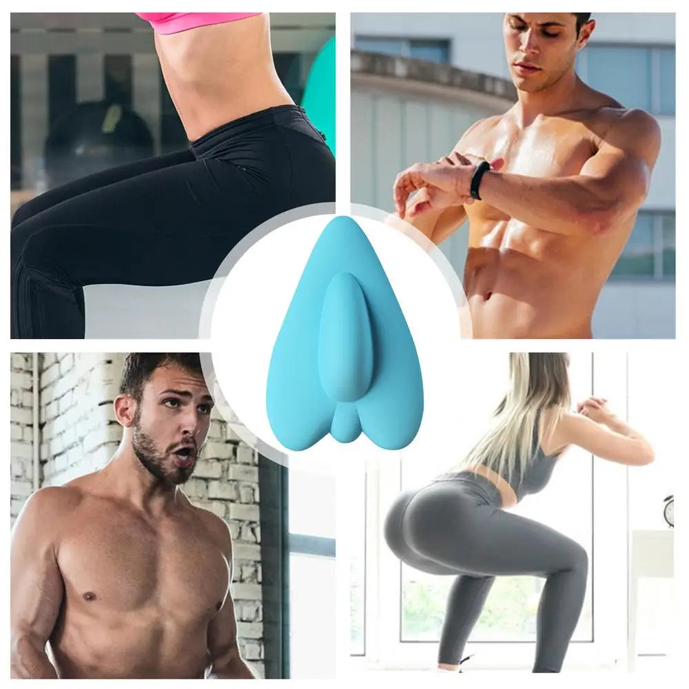 A set of pelvic floor muscle trainers shown in various uses, including a leg exercise and body sculpting.