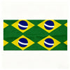 Un drapeau vert avec des formes de losange jaune et des cercles bleus, ressemblant au design du drapeau brésilien.