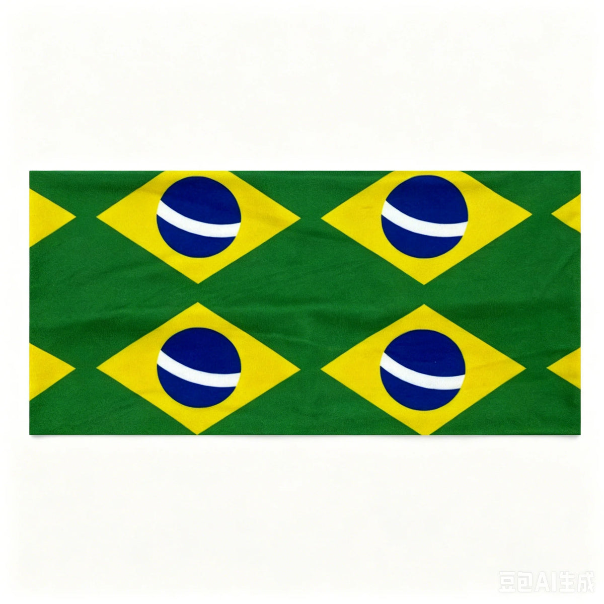 Un drapeau vert avec des formes de losange jaune et des cercles bleus, ressemblant au design du drapeau brésilien.