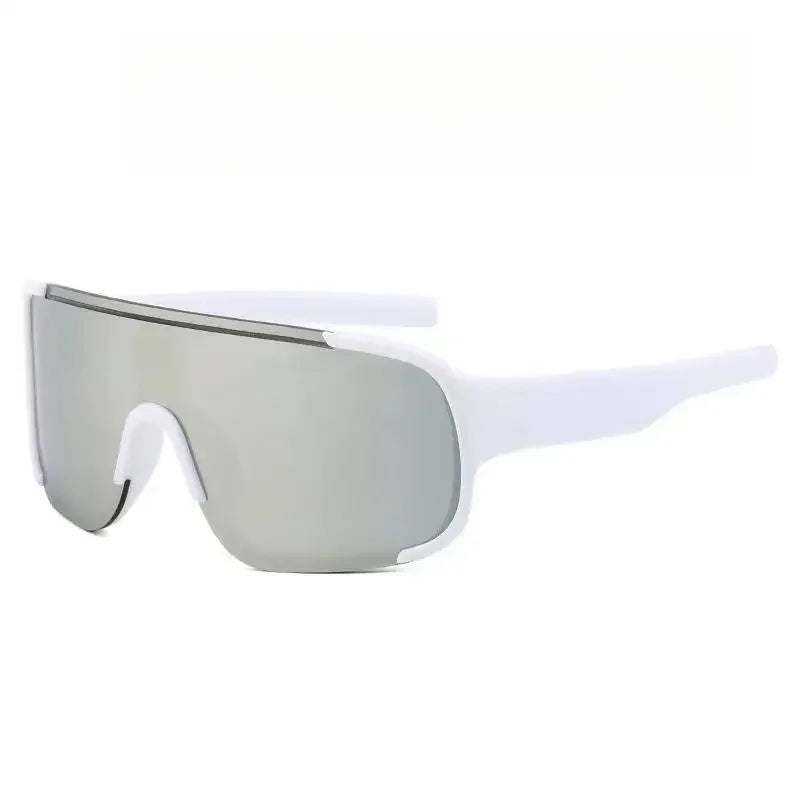 Silver-tinted sports sunglasses with white frames for kids