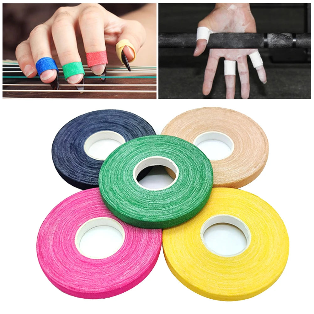 Mischung bunter wiederverwendbarer Baumwoll-Elastik-Fingerbänder in verschiedenen Farbtönen wie blau, grün, pink und gelb.