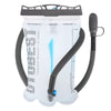 A white durable TPU water bladder with a gray strap and blue accents, designed for hydration.