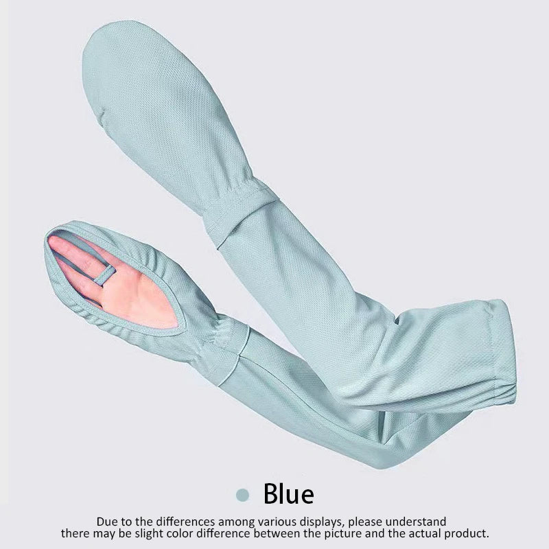 Light blue ice silk cooling arm sleeves shown flat, demonstrating the product's fit and texture.