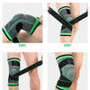 Four steps demonstrating how to wear adjustable sports knee pads for pain relief