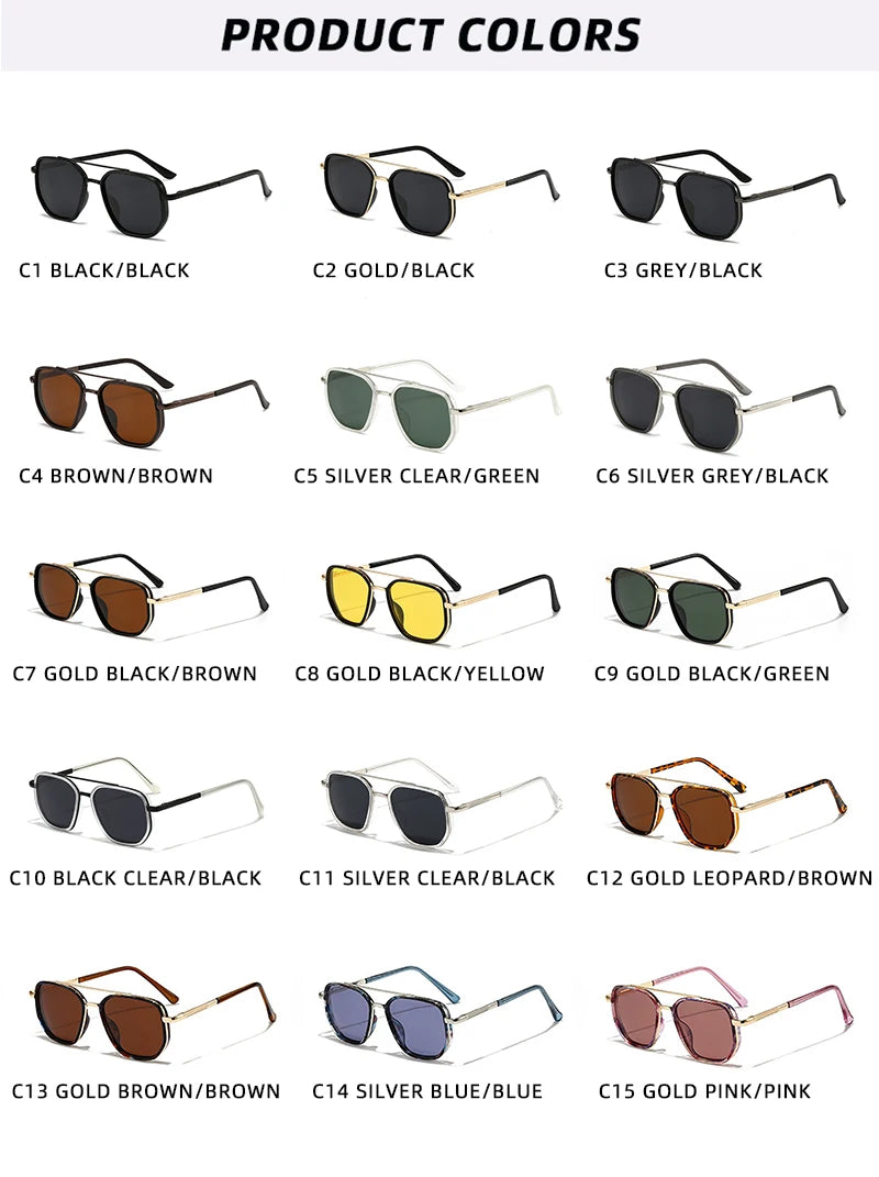 A grid showing various product colors of classic retro square polarized sunglasses.
