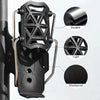 A black universal rotating cup holder designed for bikes and motorcycles, highlighting its durable, light, and shockproof fea