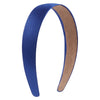 A pair of solid satin hair bands, one blue and one brown, shown in a curved shape.