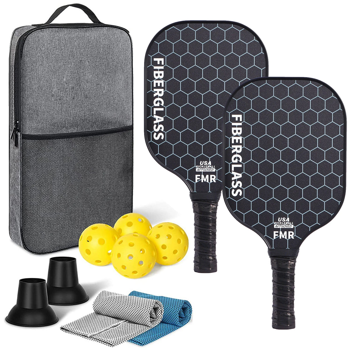 2-Piece Fiberglass Pickleball Paddle Set with 4 Balls for Beginners