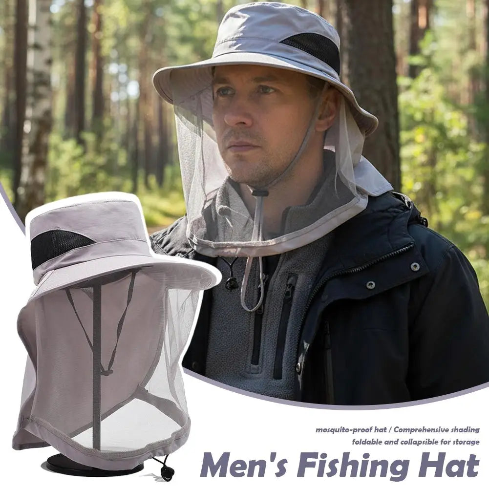 Mosquito Net Sun Hat with Wide Brim and Adjustable Chin Strap