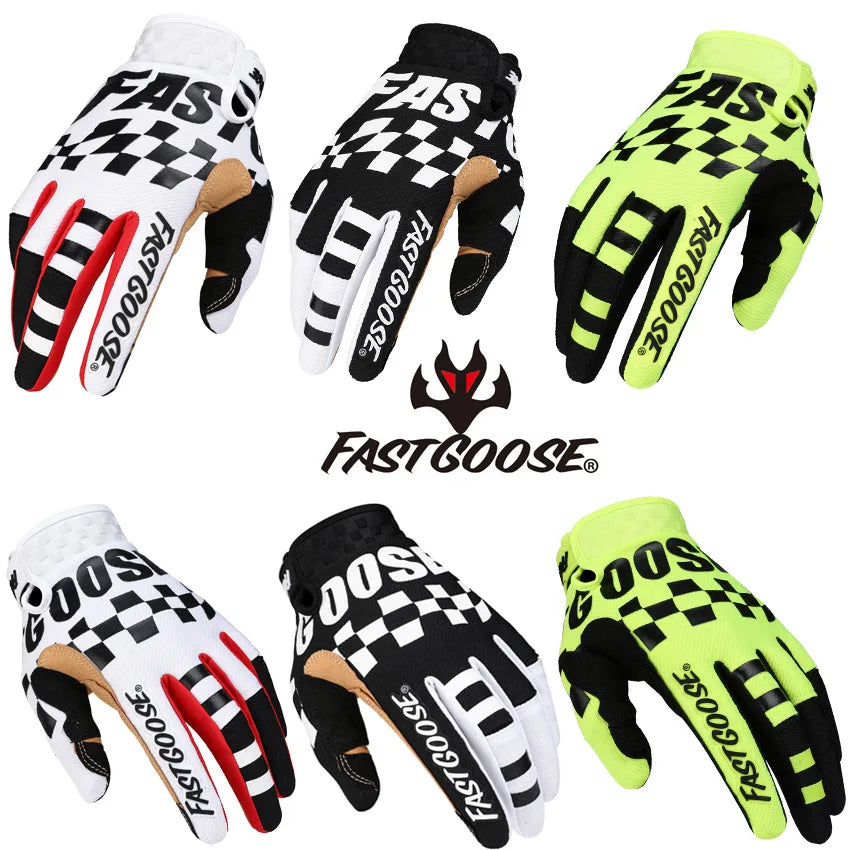 A collection of black and white checkered cycling gloves for various sports activities.