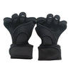 A pair of black adjustable workout wrist wraps for strength training.