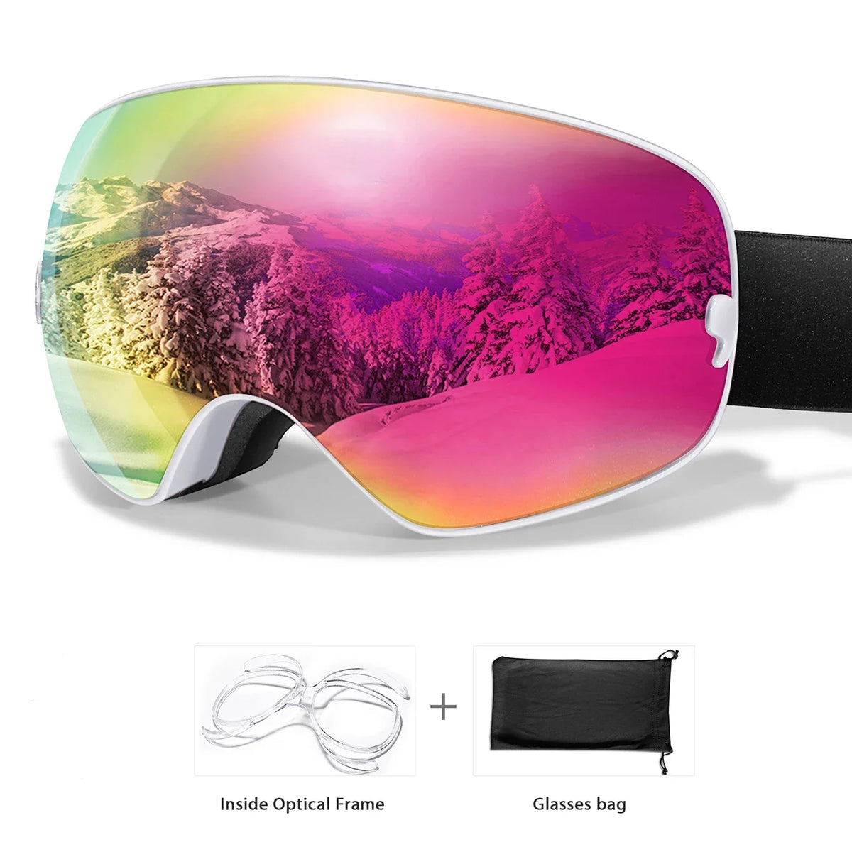 Outdoor Ski Goggles with Protective Case and Anti-Fog Lenses