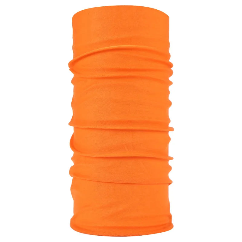 Orange seamless fabric headband or balaclava rolled up