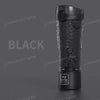 A black electric shaker bottle is shown against a dark gray background.