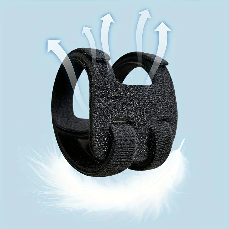 Black elastic pressure wrist strap with arrows indicating pressure relief and a white glow.