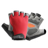 A pair of breathable anti-slip fingerless gloves in red and gray for sports and outdoor activities