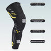Black padded knee and calf compression sleeves with anti-slip strips and dynamic stripes