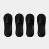 Four pairs of black men's invisible boat socks shown from the top view.