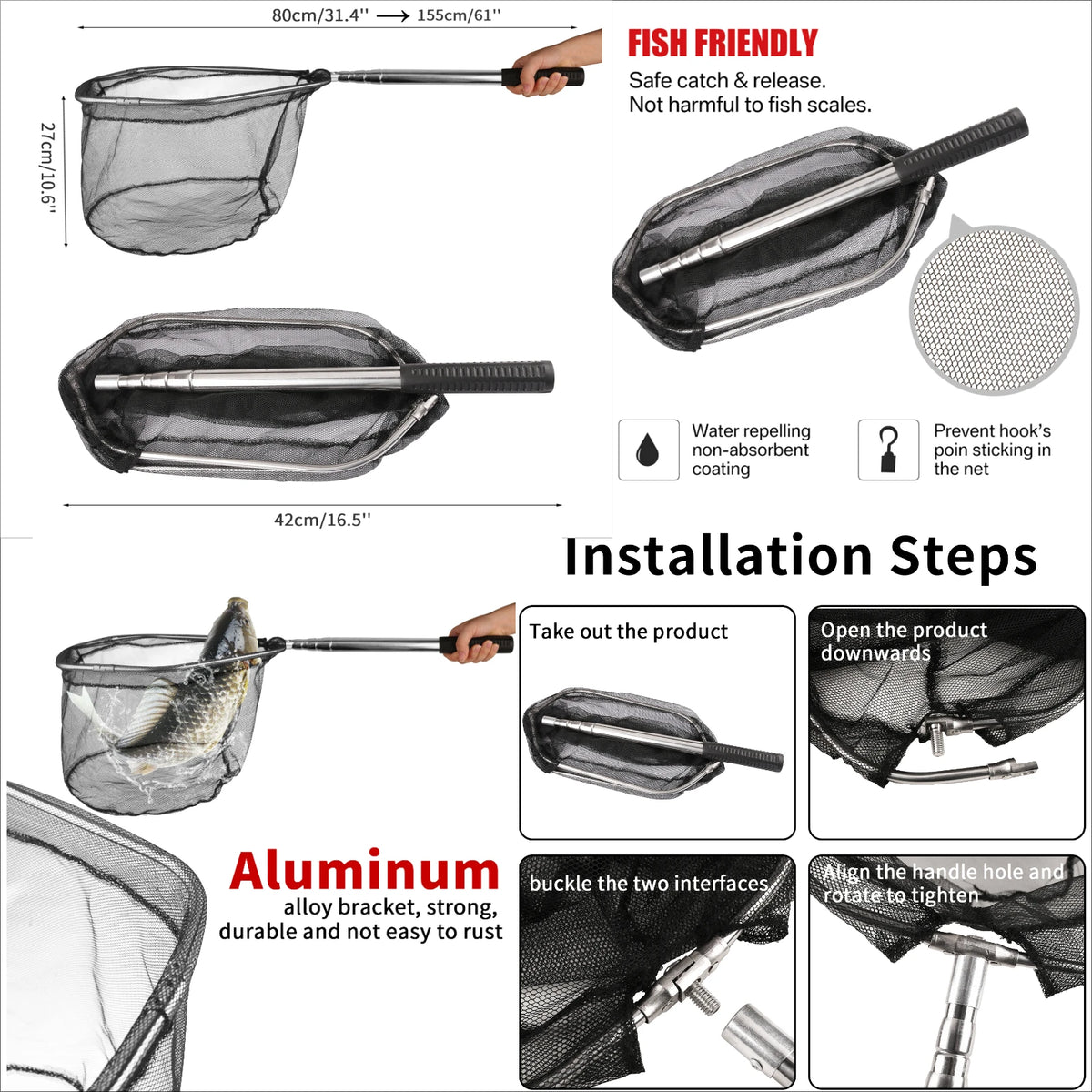Aluminum Alloy Telescoping Fishing Landing Net