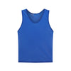 A bright blue breathable mesh soccer training vest with a V-neck, shown flat.