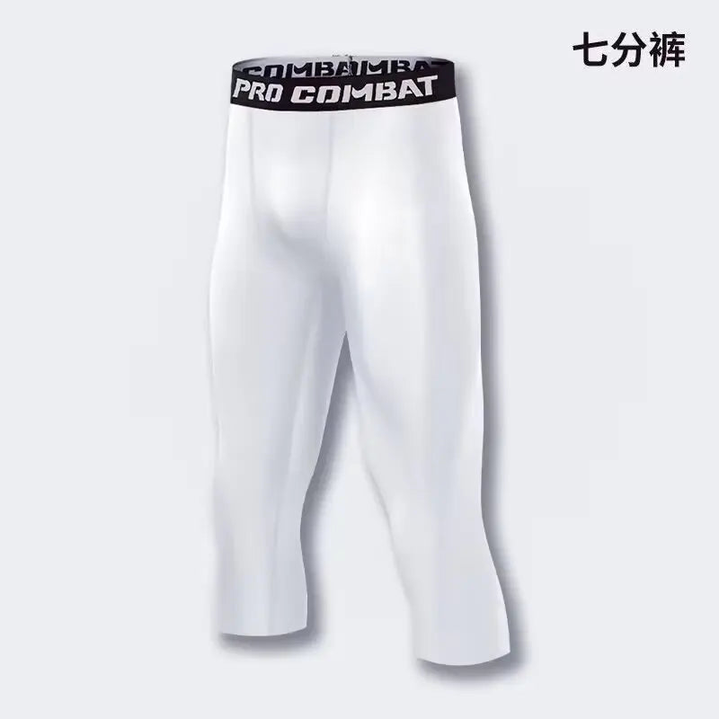 White men's compression leggings with black trim for athletic training