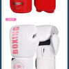 Pair of red and white boxing gloves for training
