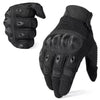 Black tactical full-finger motorcycle gloves shown from the back and side.