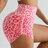 Pink leopard print high-waist seamless shorts worn by a model.