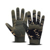 A pair of men's outdoor and cycling full finger mittens in olive green with black leopard print palm coverings.
