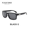 Black-S polarized sunglasses with a dark frame and lens shown against a white background.