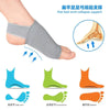 Gray silicone flat foot arch collapse support insoles shown on a foot with an anatomical diagram.