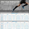 A table showing sizing conversions for women's and men's compression socks across USA, UK, and UN standards.