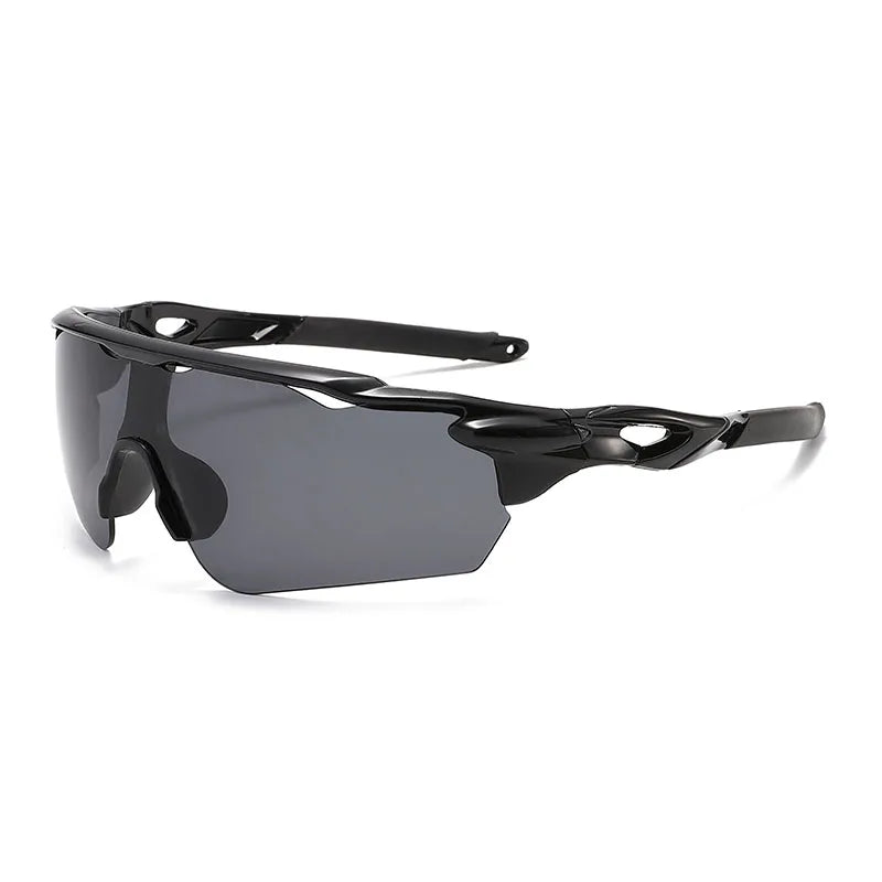Black anti-glare sports sunglasses with a flexible frame shown against a white background.