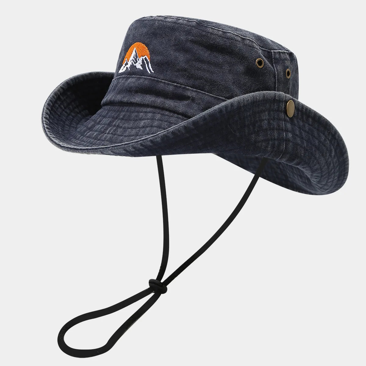 Washed Cotton Bucket Hat with Embroidery – Unisex Wide Brim for Outdoor Adventures