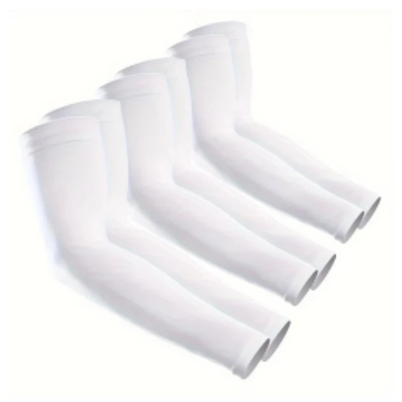 Eine Reihe weißer Ice Silk Kühl-UV-Armschuhe.