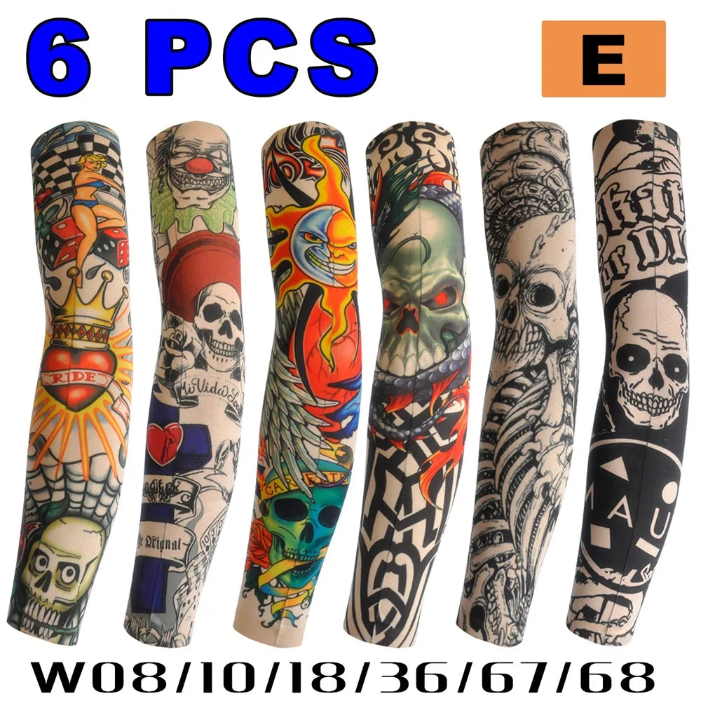 Six pairs of black and colorful adjustable arm warmers for sun protection