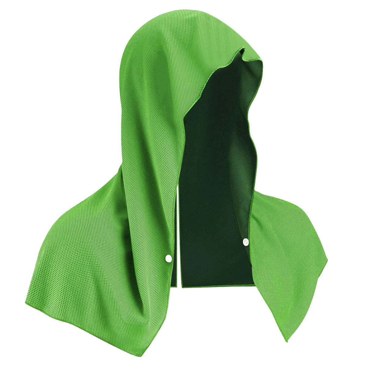 A bright green instant cooling neck gaiter displayed flat.