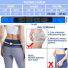 Sizing guide and instructions for a blue sacroiliac joint support belt measuring hips.
