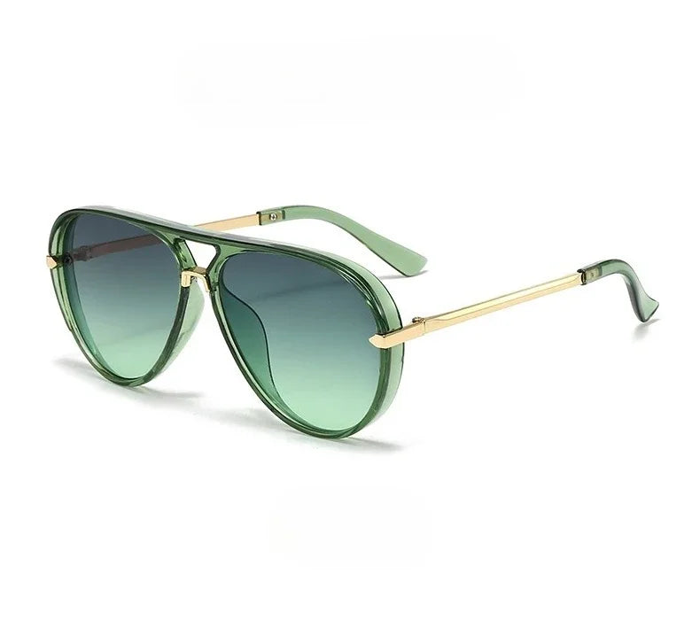 Olive green fashion protective sunglasses with gold accents
