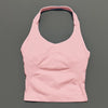 Helles pinkes, nahtloses Strick-Sport-BH mit Rundhalsausschnitt und figurbetontem Design.