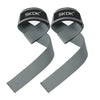 A pair of gray heavy-duty weightlifting wrist straps with SKDK branding.