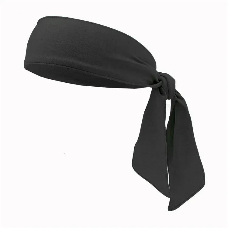 Black breathable sports headband tied in a knot