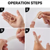 Four steps showing how to apply an eyelash extension tape set for precision application on a hand.