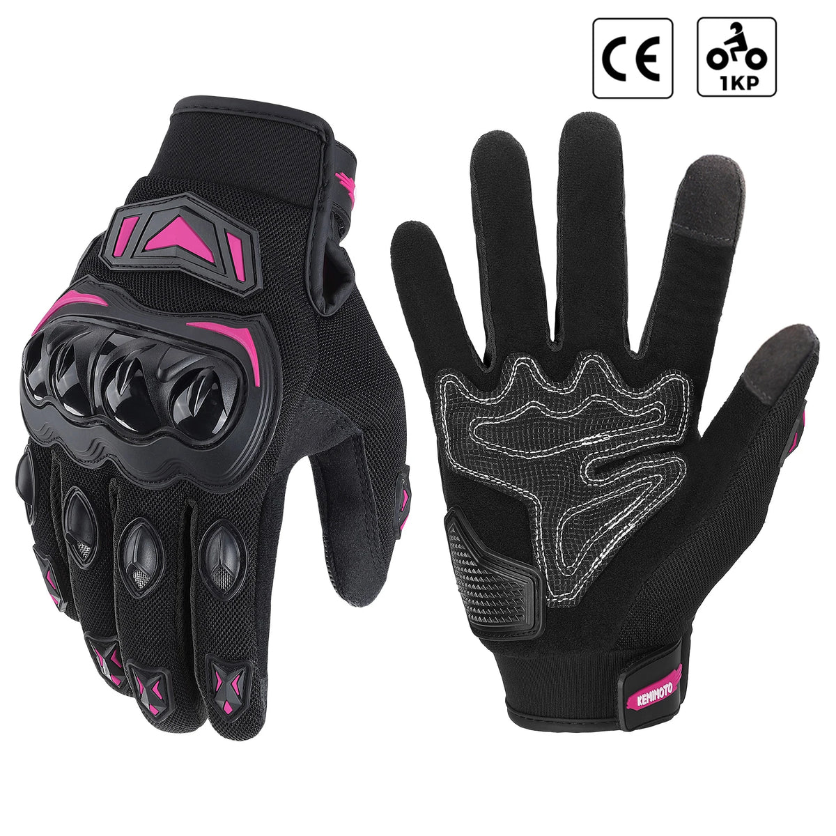 Gants de moto tactiques noirs pour quad et motocross avec accents roses