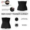 Black men's waist trainer corset with adjustable hook and eye closure for tummy compression