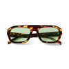 Vintage oversized square sunglasses with a tortoiseshell pattern frame and green tinted lenses.