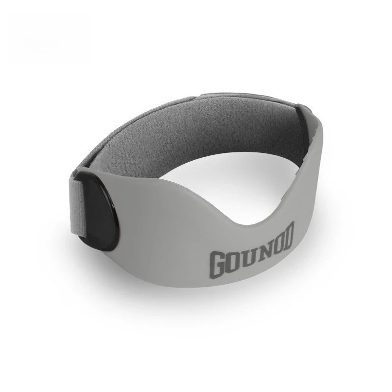 A gray silicone patellar strap designed for knee support.